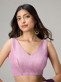 Gajra Gang - Kitsch Bazaar Lavender Brocade Textured V-Neck Stitched Blouse