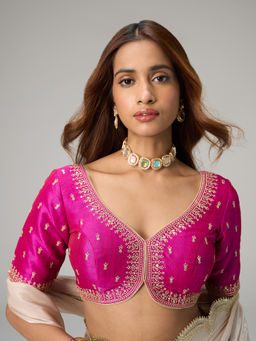 Gajra Gang - Purple Poly Silk Embroidered Half Sleeves Stitched Blouse Patiala Chowk
