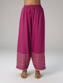 Gajra Gang - Fuchsia Pink Poly Silk Gota Embellished Farshi Salwar Patiala Chowk