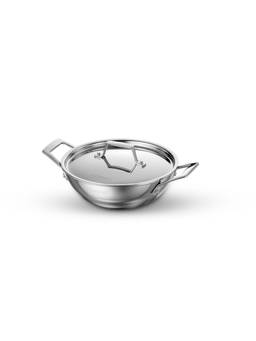 TRAMONTINA - Aeion Triply Non Toxic Stainless Steel Kadai with lid 20cm-1.7L NSF Certified