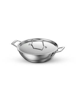 TRAMONTINA - Aeion Triply Non Toxic Stainless Steel Kadai with lid 24cm-2.6L NSF Certified