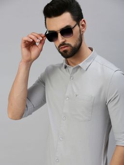 SHOWOFF - Men Casual Cotton Solid Slim Fit Shirts-grey