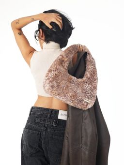 Pebbl Studio - Brown Cheetah Hobo Baguette Handbag