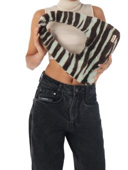 Pebbl Studio - Black Zebra Hobo Baguette Handbag