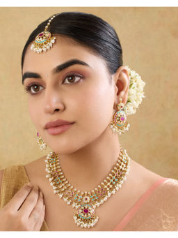 Indinoor - Multi-Color Warliya Jadau Necklace with Earrings