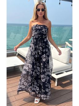 IS.U - Women Black Floral Front Gathered Maxi Dress