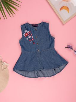 Purple United Kids - Girls Embroidered Top-Mid Blue