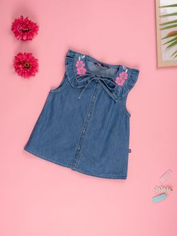 Purple United Kids - Girls Embroidered Top-Ice Blue