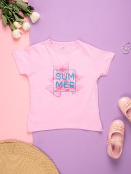 Purple United Kids - Girls Printed T-Shirt-Light Pink