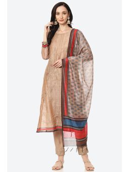 Biba - Brown Silk Unstitched Suit (Set of 3)