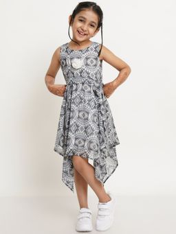 Creative Kids - Girls White & Black Printed Drawstring Fit & Flare Dress (Set of 2)