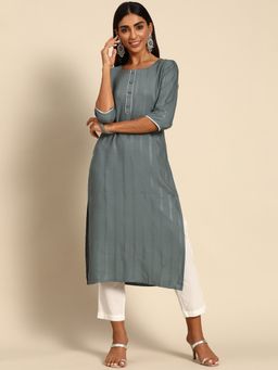 Gerua By Libas - Grey Woven Design Rayon Kurta