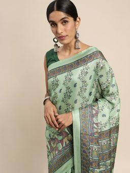 Odette - Khadi Silk Sea Green Printed Saree with Unstitched Blouse
