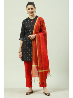 Biba - Black Cotton Unstitched Suit (Set of 3)
