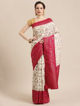 Banarasi Silk Works - Dupion Woven Saree Beige with Unstitched Blouse