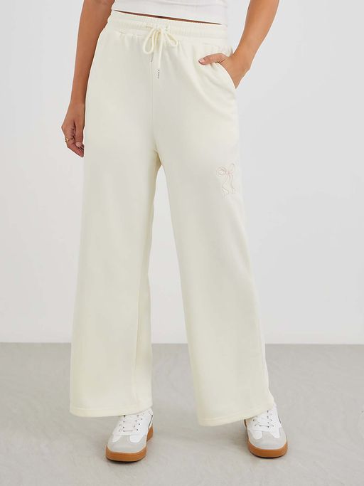 Styli Women Straight Leg Contrast At Hem Off White Track Pant