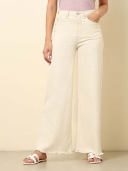 U.S. POLO ASSN. - High Rise Ultra Wide Leg Fit Off White Jeans
