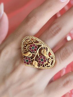 Azai by Nykaa Fashion - Ethnic Gold Ring With Multi-Coloured Stones