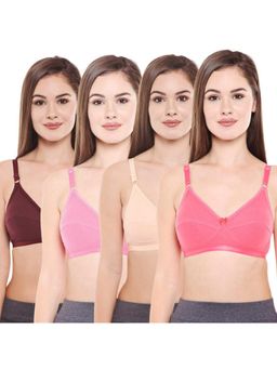 Bodycare - Women's Cotton Solid Color Full Coverage Bra Pack of 4 - Multi-Color