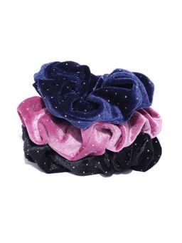 Blueberry - Set Of 3 Multi Velvet Scrunchies (Pack of 3)