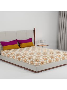 MYTRIDENT - Feather Tales Queen Bedsheet with 2 Pillow Covers Majestic Mandala Yellow
