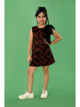 ZIP ZAP ZOOP - Brown & Black Geo Print Dress with Big Bow