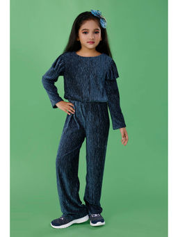 ZIP ZAP ZOOP - Blue Velvet Look Silver Stripe Jumpsuit with Stretch