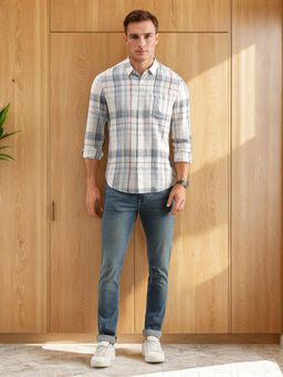 Lee - Men Slim Checked White Shirt