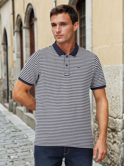 Wrangler - Mens Regular Striped Navy Polo T-Shirt