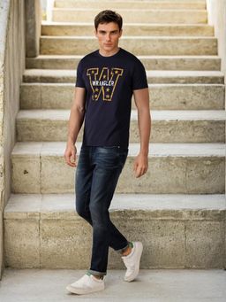 Wrangler - Mens Graphic Print Blue Crew Neck T-shirt