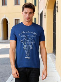 Wrangler - Mens Graphic Print Blue Crew Neck T-shirt