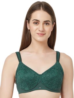 SOIE - Women's Full Coverage Non-Padded Wired Lace Bra-Green