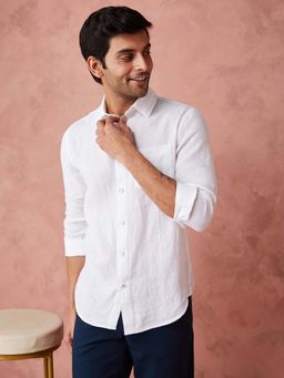 Fabindia - White Solid Linen Slim Fit Shirt
