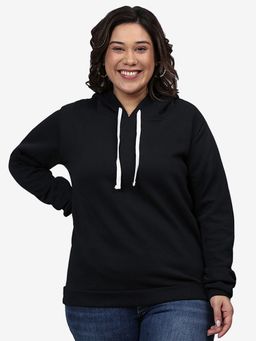 Instafab Plus - Size Women Solid Casual Hooded Sweatshirt Black