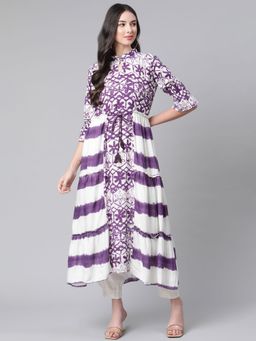 Indibelle - Rayon Purple Floral Print A-line Kurta