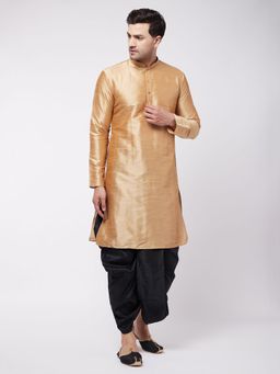 Vastramay - Mens Rose Gold Silk Blend Kurta with Dhoti (Set of 2)