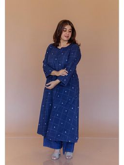 The Indian Ethnic Co. - Shriya Blue Dabu Cotton A Line Kurta