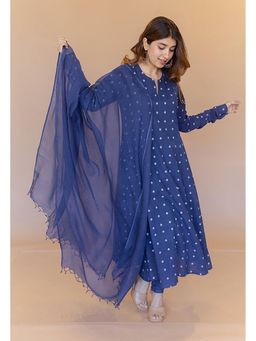The Indian Ethnic Co. - Shinat Blue Dabu Cotton Kali Kurta