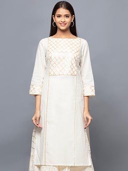 First Resort by Ramola Bachchan - Ivory Boat Neck Long Kurta