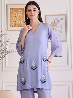First Resort by Ramola Bachchan - Indigo Applique Embroidered Kurta