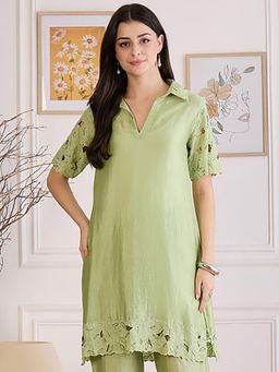 First Resort by Ramola Bachchan - Mint Green Cutwork Kurta