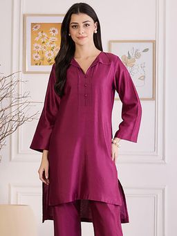 First Resort by Ramola Bachchan - Plum Asymmetric Kurta