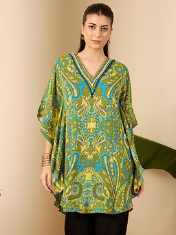 First Resort by Ramola Bachchan - Womens Olive Georgette Paisley Tunic
