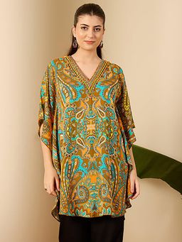 First Resort by Ramola Bachchan - Womens Mustard Georgette Floral Tunic
