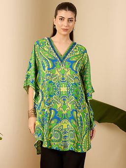 First Resort by Ramola Bachchan - Womens Green Georgette Paisley Tunic