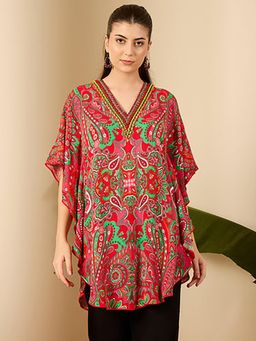 First Resort by Ramola Bachchan - Womens Red Georgette Paisley Tunic