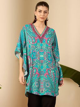 First Resort by Ramola Bachchan - Womens Teal Georgette Paisley Tunic