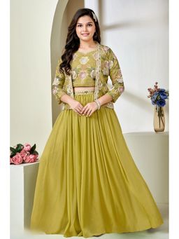 Lagorii - Olive Green Embroidered Palazzo With Choli & Jacket