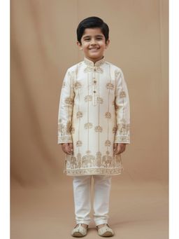 Lagorii - Beige Gold Foil Printed Kurta with Pyjama