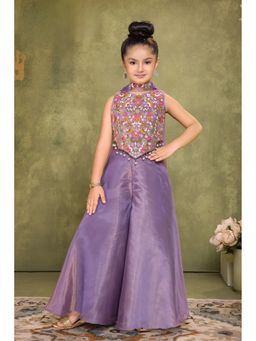 Lagorii - Lavender Sequins Work Thread Embroidery Top with Palazzo & Dupatta